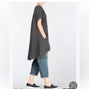 NWT DOSE cotton/linen Short Sleeve Pocket Tunic Top medium ash Brown size XL